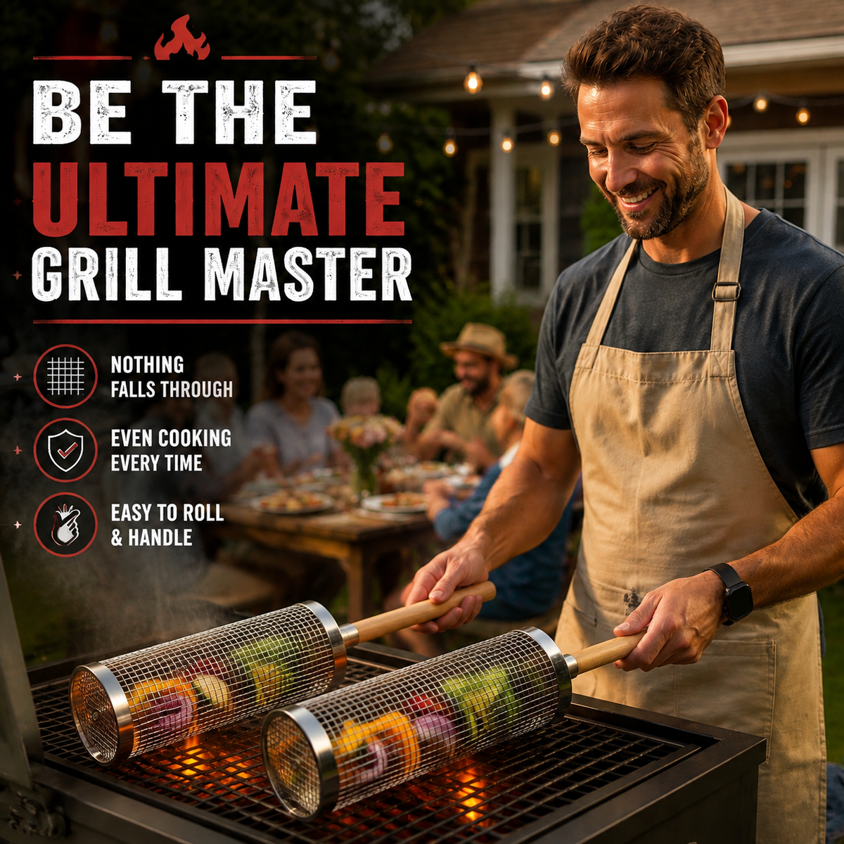 🔥 Rolling Grill Basket – No More Food Falling Through, Just Easy Even Grilling