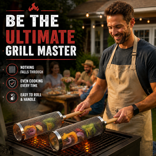 🔥 Rolling Grill Basket – No More Food Falling Through, Just Easy Even Grilling
