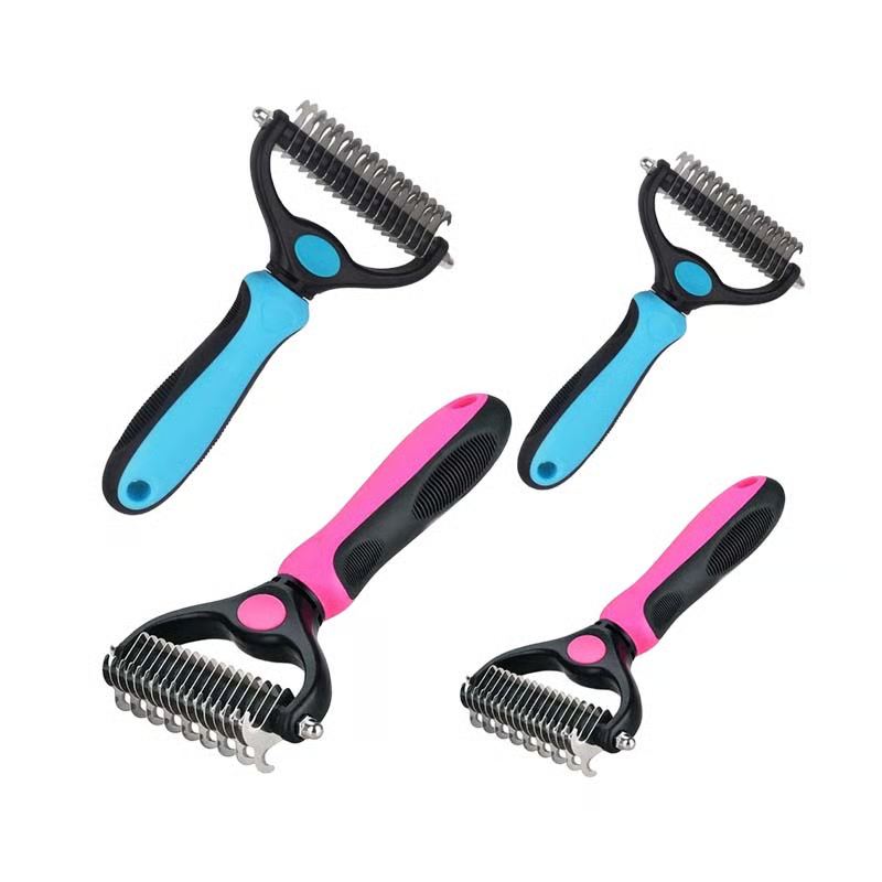 🐾Double-Sided Pet Grooming Brush – Hurtless Shedding & Dematting Undercoat Rake for Dogs and Cats