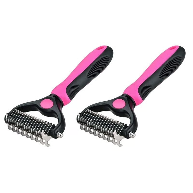 🐾Double-Sided Pet Grooming Brush – Hurtless Shedding & Dematting Undercoat Rake for Dogs and Cats
