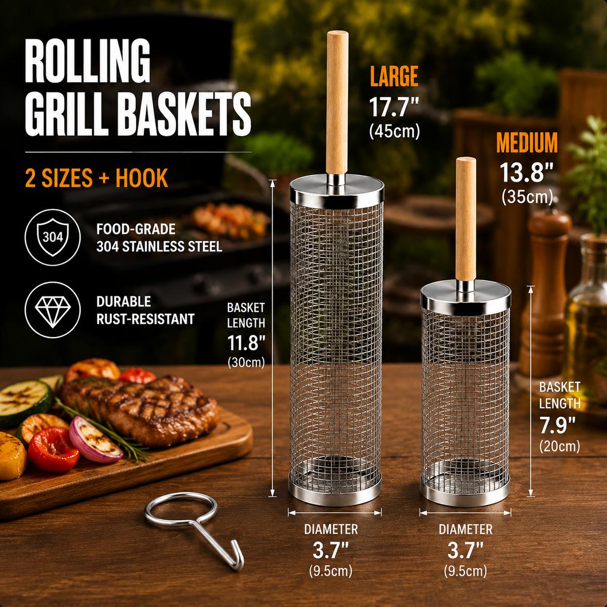 🔥 Rolling Grill Basket – No More Food Falling Through, Just Easy Even Grilling