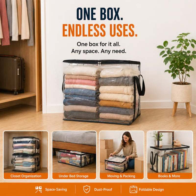 🔥Limited TimePromotion 50% OFF 📦Large Heavy-Duty Thick Plastic Clear Storage Bag for Clothes, Moving & Storage
