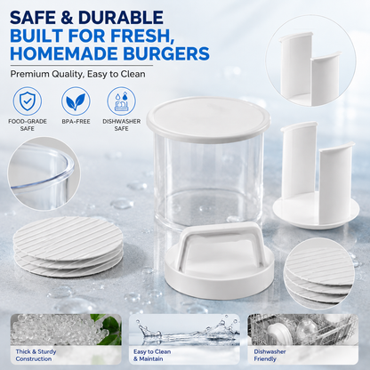 🍔 Press, Stack & Store Up to 8 Uniform Burger Patties