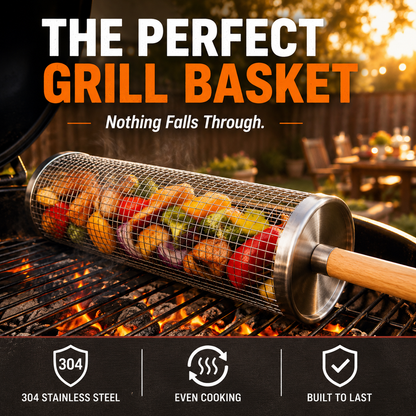 🔥 Rolling Grill Basket – No More Food Falling Through, Just Easy Even Grilling