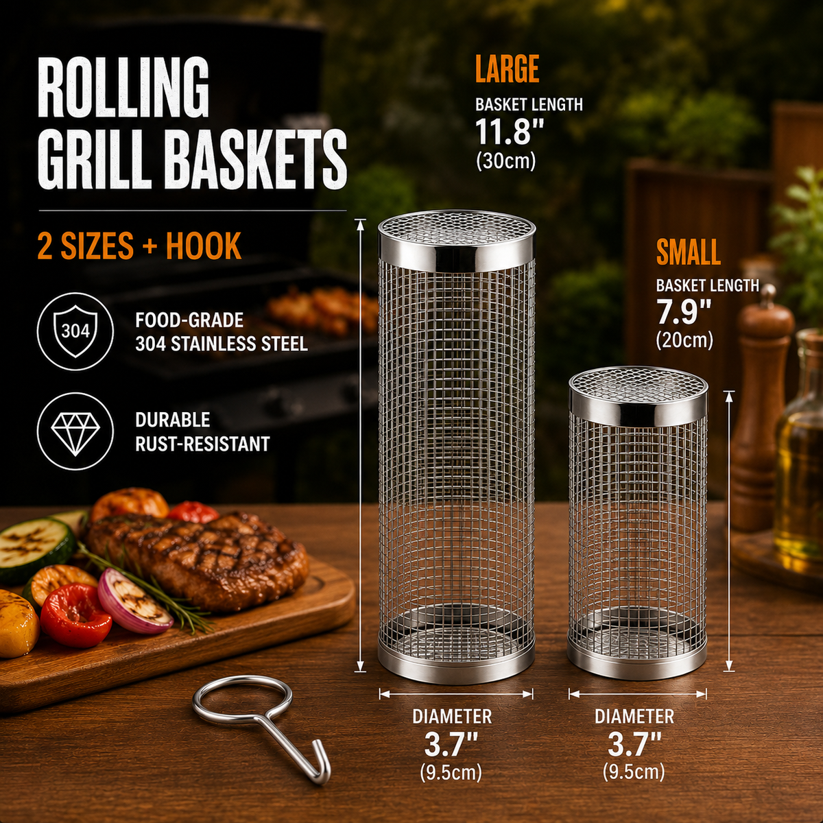 🔥 Rolling Grill Basket – No More Food Falling Through, Just Easy Even Grilling