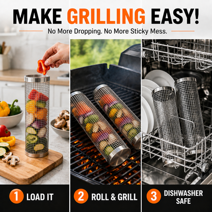 🔥 Rolling Grill Basket – No More Food Falling Through, Just Easy Even Grilling