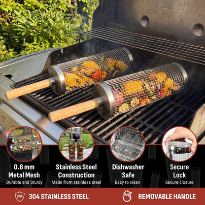 🔥 Rolling Grill Basket – No More Food Falling Through, Just Easy Even Grilling