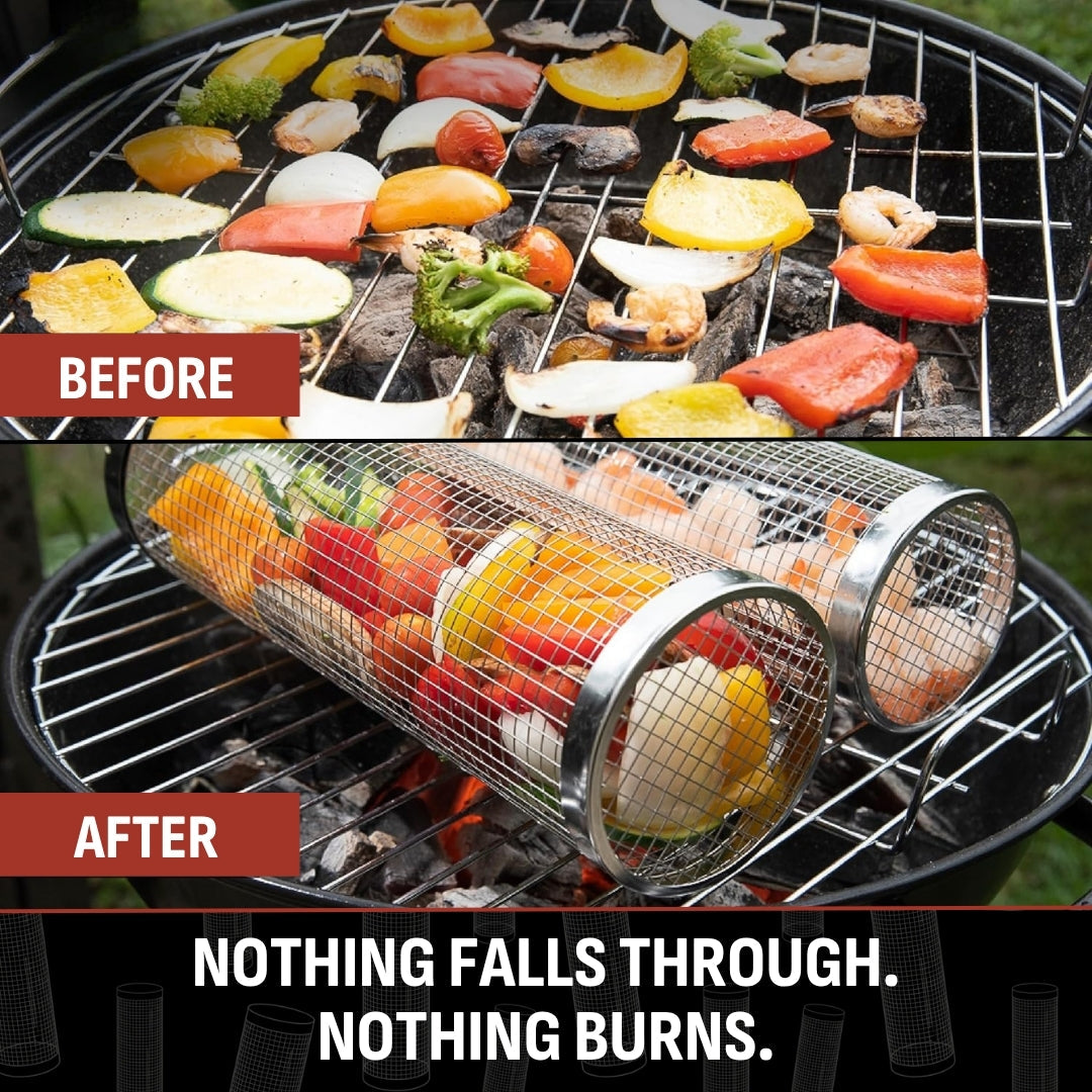 🔥 Rolling Grill Basket – No More Food Falling Through, Just Easy Even Grilling