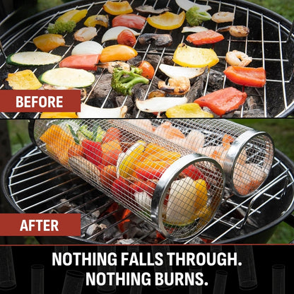 🔥 Rolling Grill Basket – No More Food Falling Through, Just Easy Even Grilling