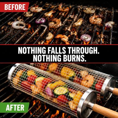 🔥 Rolling Grill Basket – No More Food Falling Through, Just Easy Even Grilling