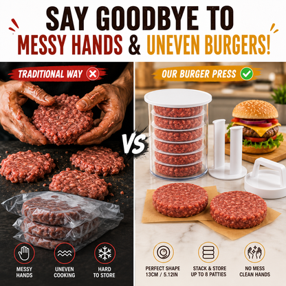 🍔 Press, Stack & Store Up to 8 Uniform Burger Patties