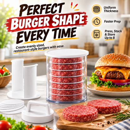 🍔 Press, Stack & Store Up to 8 Uniform Burger Patties