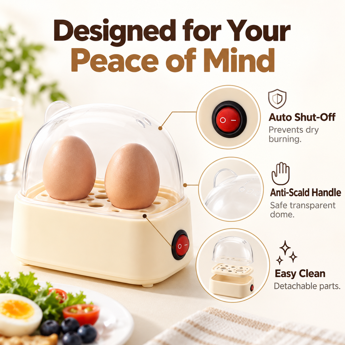 Automatic Egg Steamer – Cook 7–14 Eggs at Once with One-Touch Auto Shut-Off