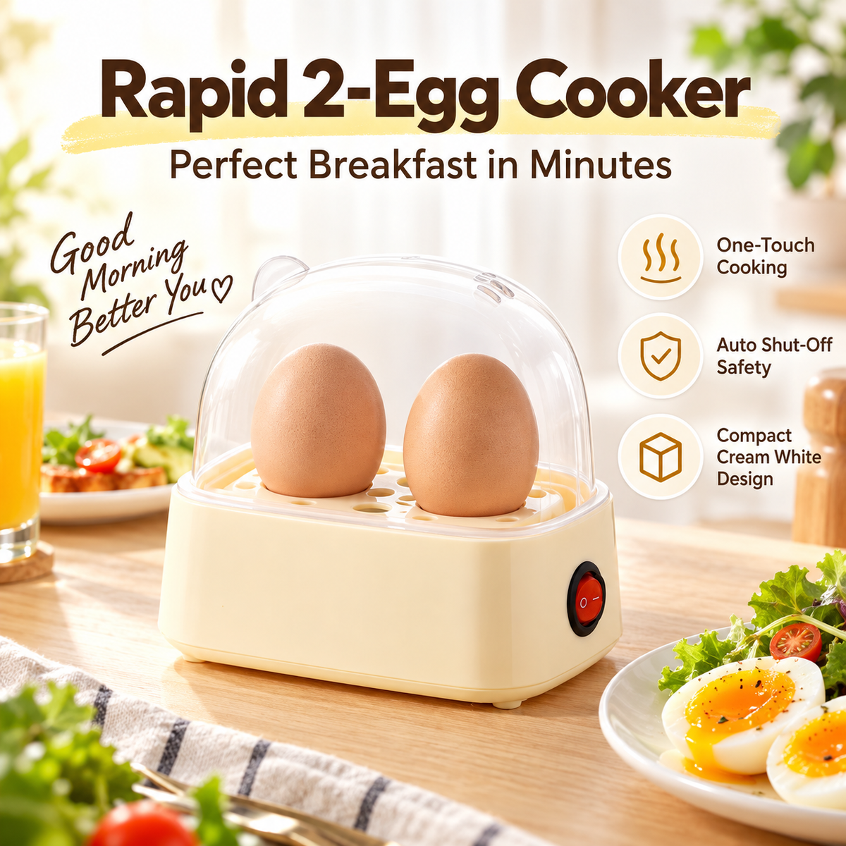 Automatic Egg Steamer – Cook 7–14 Eggs at Once with One-Touch Auto Shut-Off