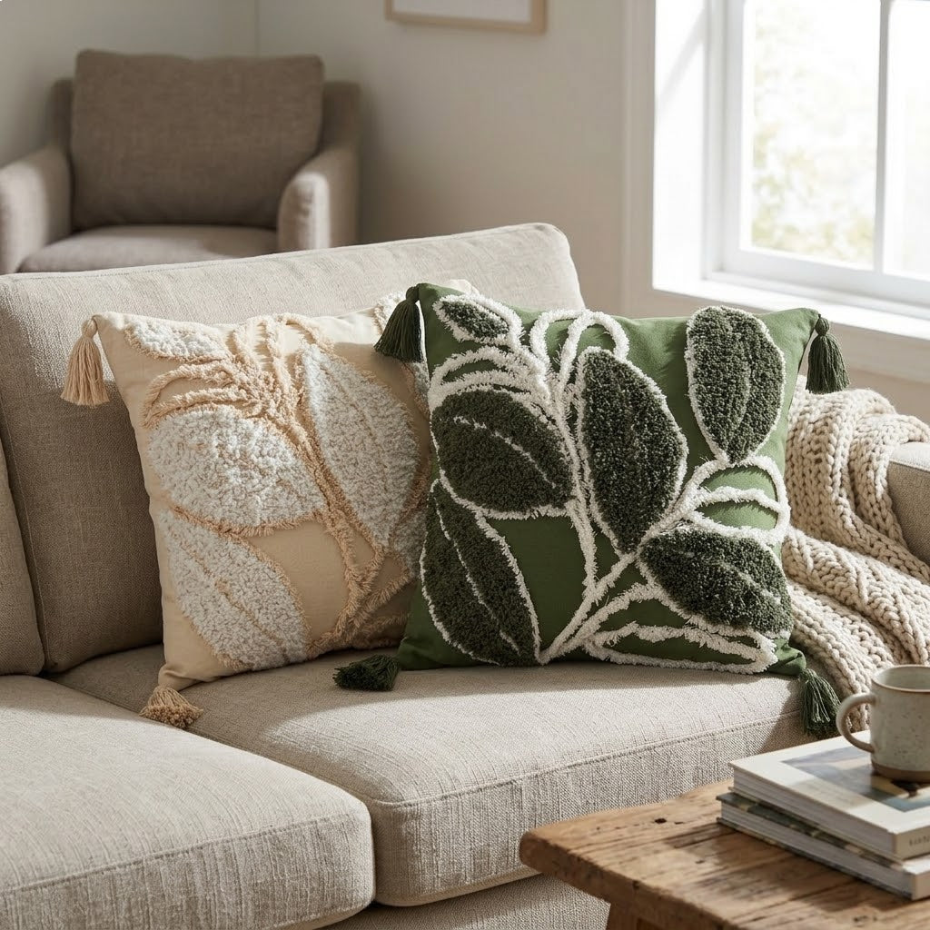 Nordic Tufted Leaf Throw Pillow