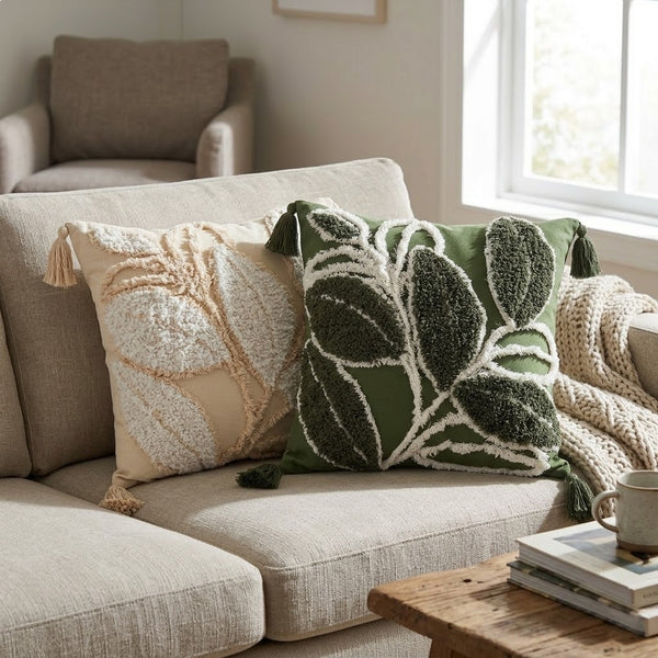 Nordic Tufted Leaf Throw Pillow
