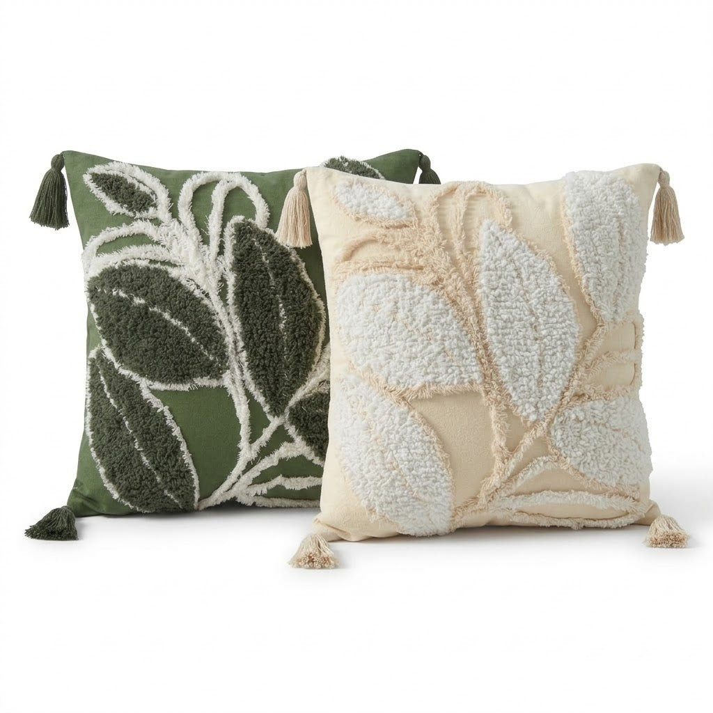 Nordic Tufted Leaf Throw Pillow