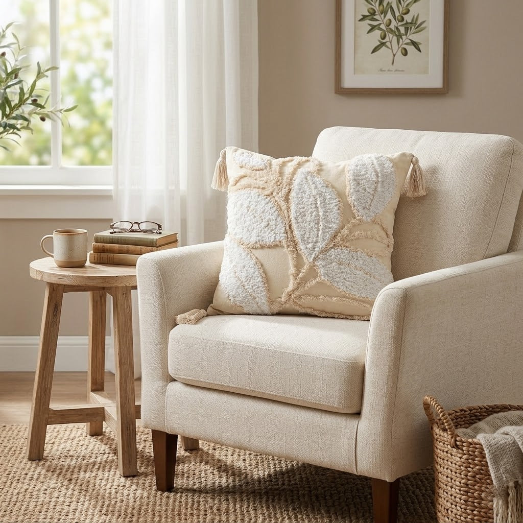 Nordic Tufted Leaf Throw Pillow