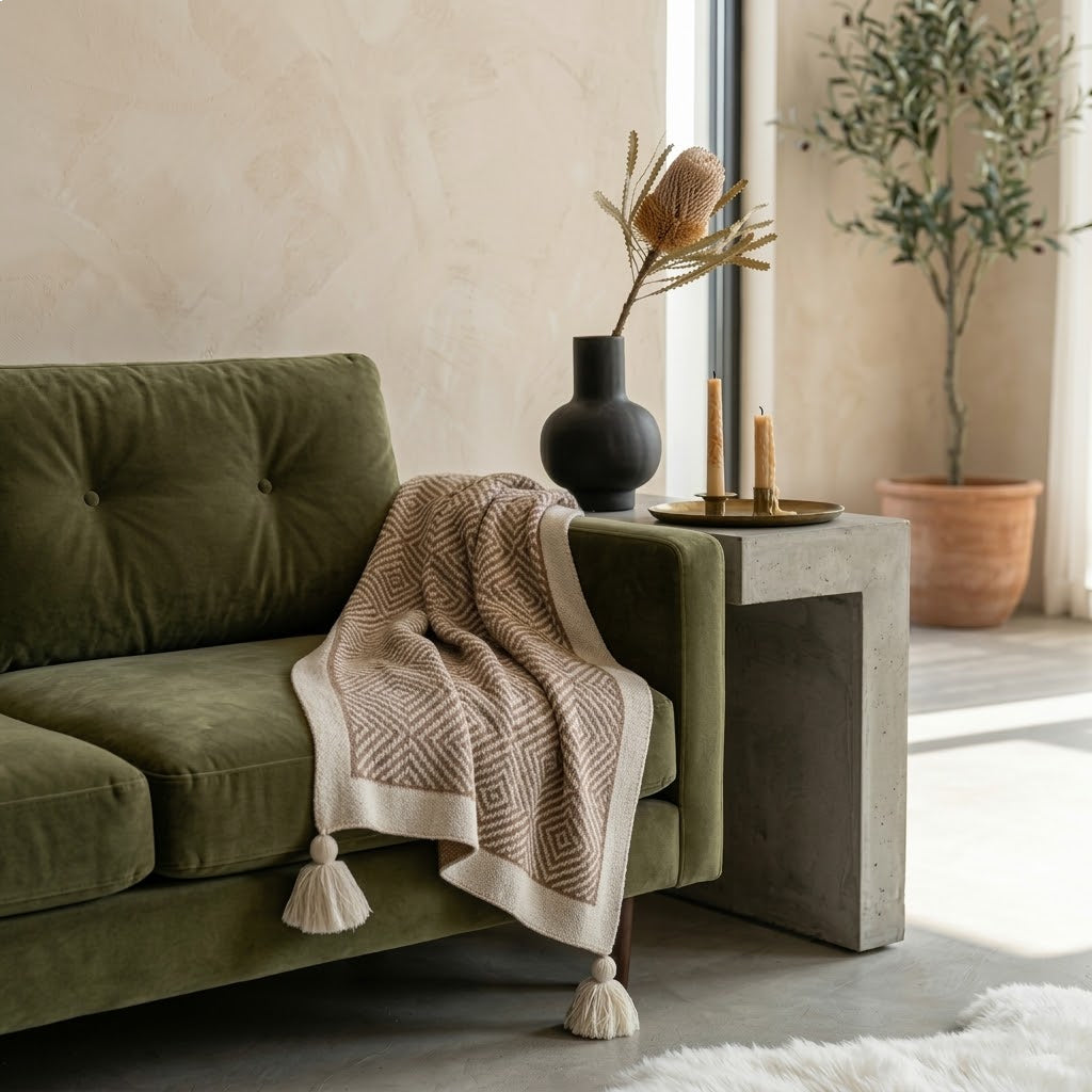 Nordic Geometric Knit Shawl Blanket