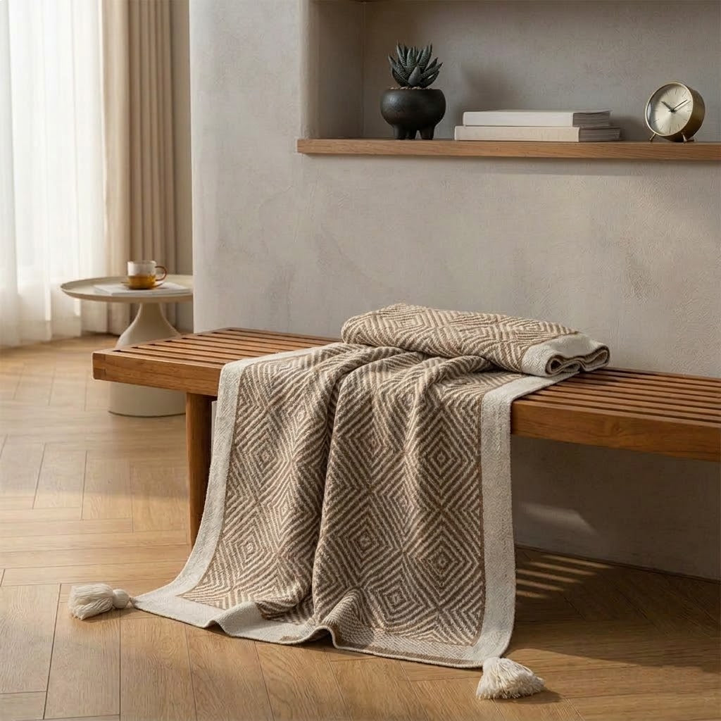 Nordic Geometric Knit Shawl Blanket