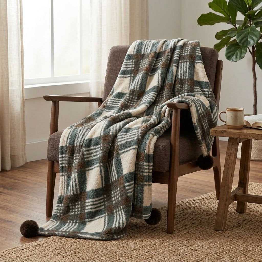 Nordic Plaid Fleece Throw Blanket