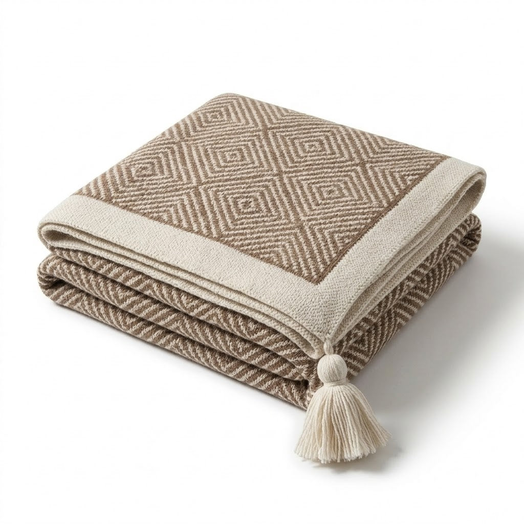 Nordic Geometric Knit Shawl Blanket