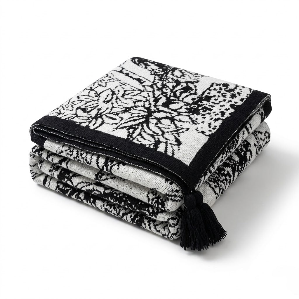 Vintage Floral and Bird Knit Throw Blanket