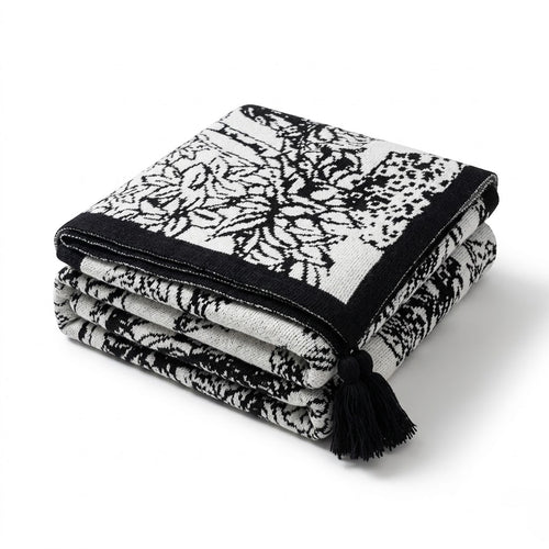Vintage Floral and Bird Knit Throw Blanket
