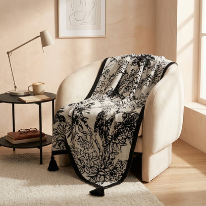 Vintage Floral and Bird Knit Throw Blanket