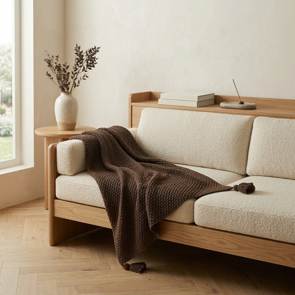 Nordic Chunky Knit Tassel Throw Blanket
